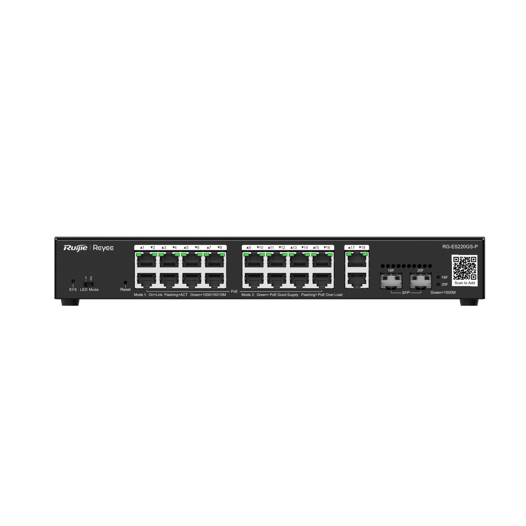 RUIJIE RG-ES220GS-P, Switch PoE de administración inteligente desde la nube, con 20 puertos gigabit